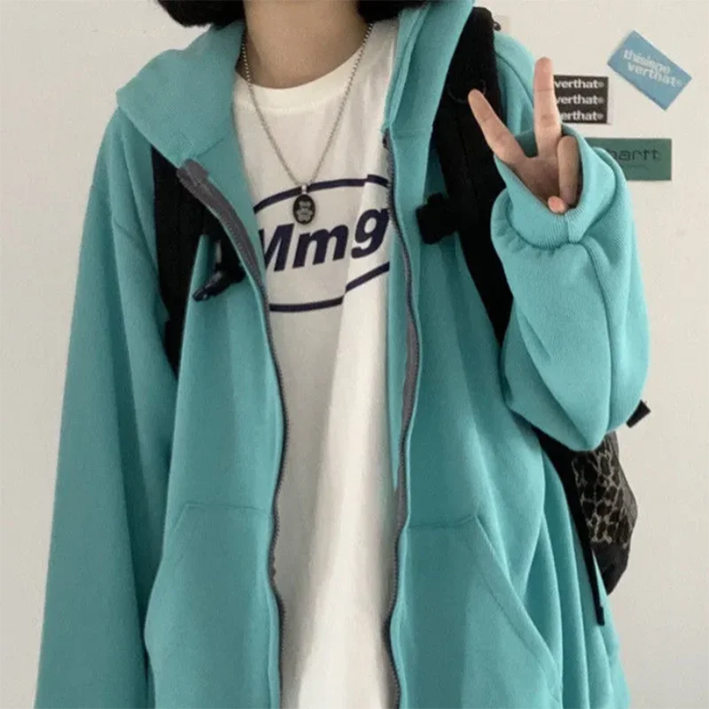

Fashion 2021 Women Hooded Cardigans Ladies Loose Casual Female Zippers Clothes