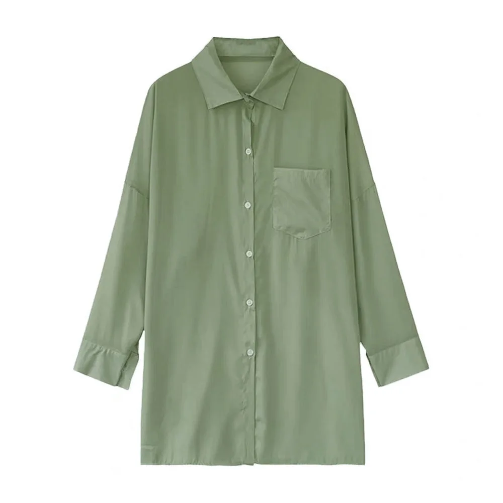 Женская блузка с длинным рукавом Повседневная простая зеленая в Корейском стиле
