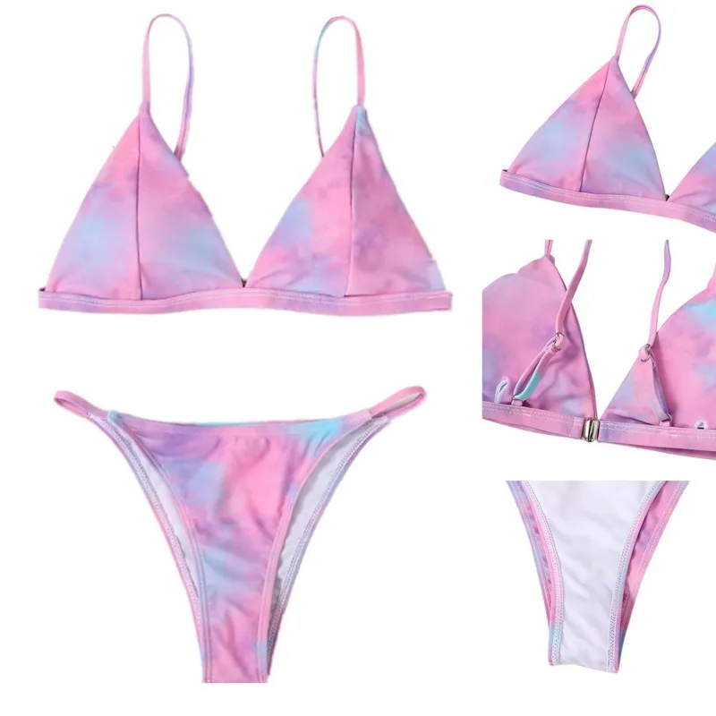 

2 Pcs Sexy Women Tie Dye Printed Quick Drying Breathable Bikini Swimsuits