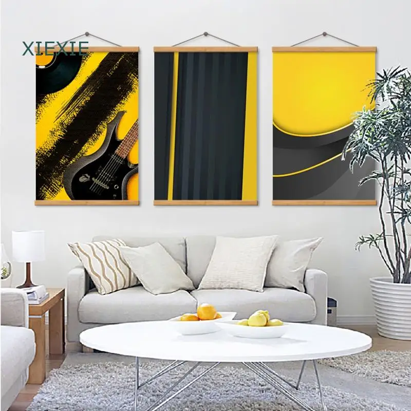 

Canvas Painting Abstract Yellow Black Guitar Hanging Wall Art Print Picture Home Decor Poster For Living Room Bedroom
