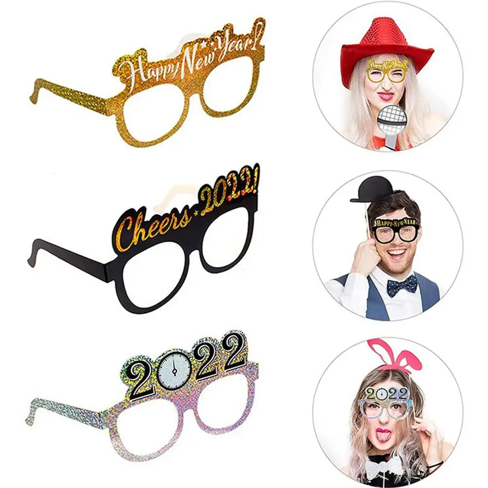 

6pcs 2022 Happy New Year Glitter Paper Glasses Eve Festival Party Decoration Eyeglasses Frame Photo Props Kids Adult Christmas