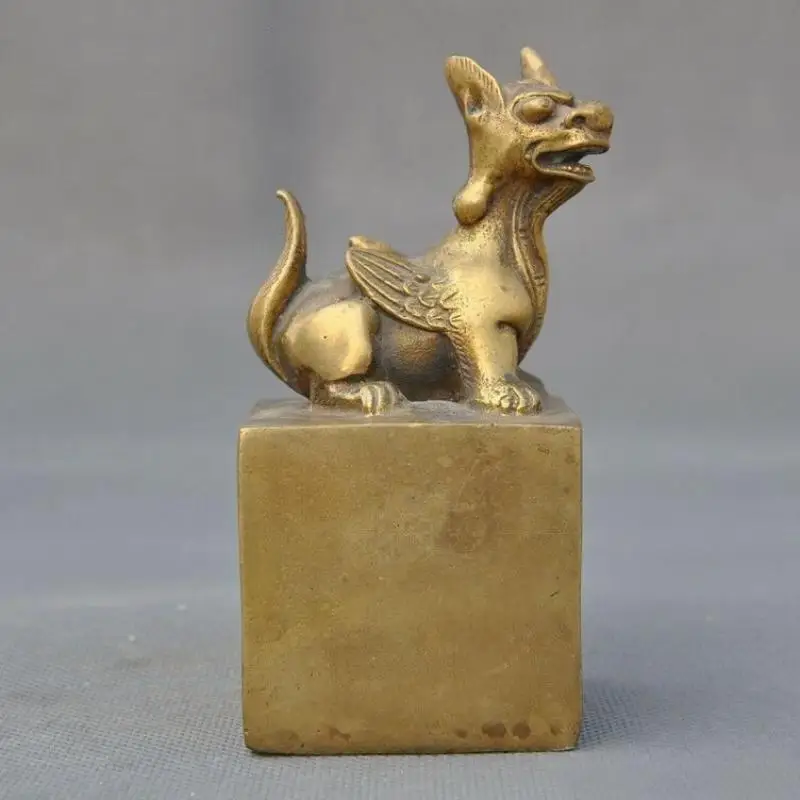 Древний старый Китай античная бронза династии Feng Shui зверь животная статуя печать