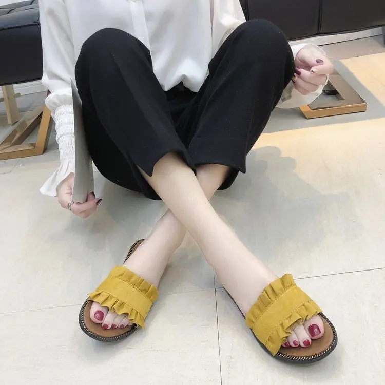 Summer Women Slippers Outdoor Sexy Flat Female Slides Fashion Ladies Beach Shoes 5 Colors New Arrival Pleated Casual Footwear