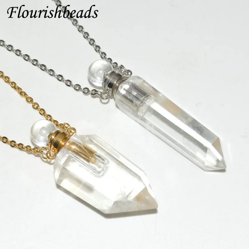 

Faceted Point Perfume Bottle Pendant Natural Crystal Gemstone Essential Oils Perfume Bottle Pendant Necklace Women Fine Jewelry