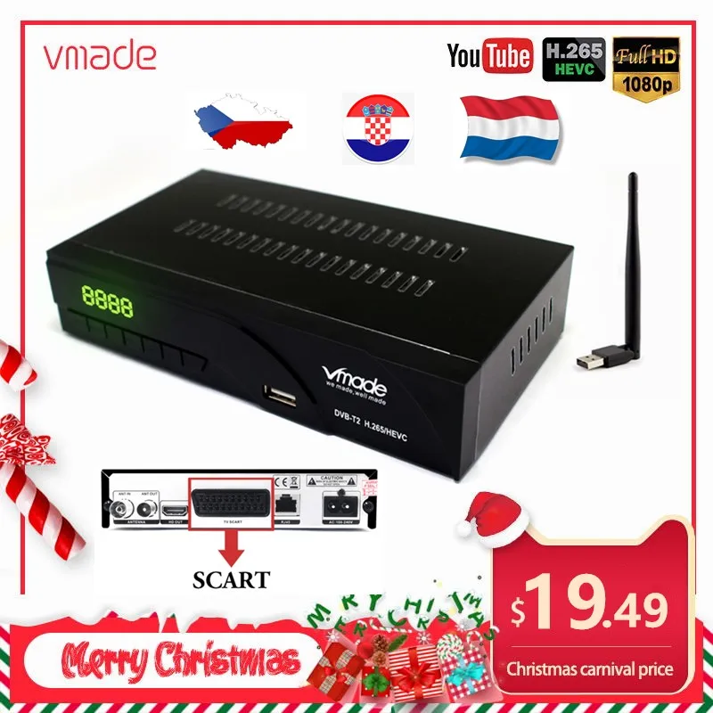 Vmade DVB T2 K6 scart цифровая наземная ТВ приставка Full HD 1080p поддержка H.265 / HEVC HDMI звук