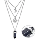 Супернатуральный чокер с пятиконечной звездой, многослойное ювелирное изделие с подвеской в виде шестиугольной колонки из натурального кристалла