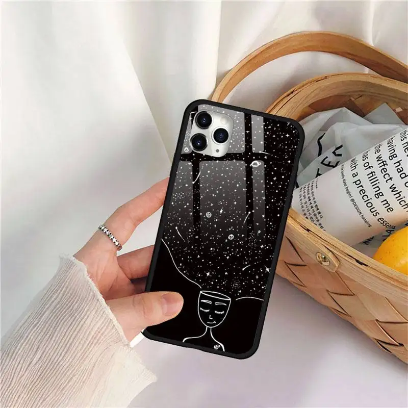 

Space Moon astronaut Phone Case Tempered glass for iPhone 11 12 mini pro XS MAX 8 7 Plus X XS XR