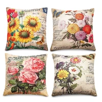 vintage flower cotton linen cushion cover throw pillow case sofa home decor