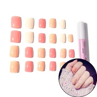 hot 24 pcsset fashion false nail tips with nail glue pink solid color short nails stickers women glitter fake sexy false nails