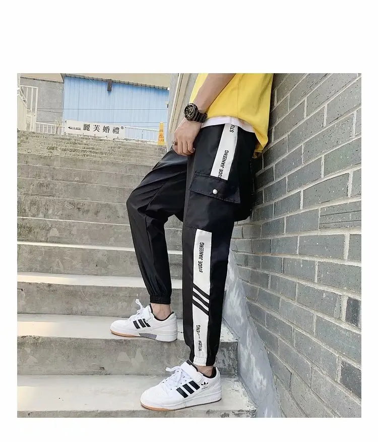 

2020 Hip Pop Men's Long Track Pants Joggers Elastic Waist Side Striped Sweat Pants Trousers