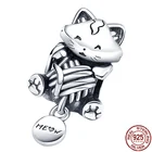 Qikaola 100% Настоящее серебро 925 пробы Мини Китти Шарм подходит для оригинального браслета кулон ювелирные изделия