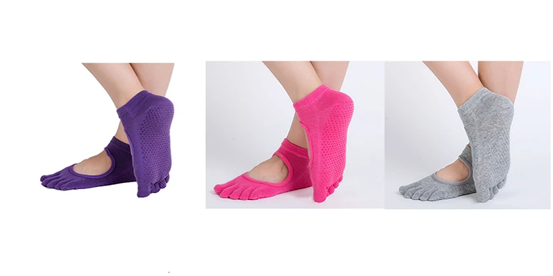 Reallion, 3 пары, женские носки для йоги, противоскользящие, без спинки, пять пальцев, силиконовые, носки для пилатеса, хлопковые, Нескользящие, носки для тренажёрного зала