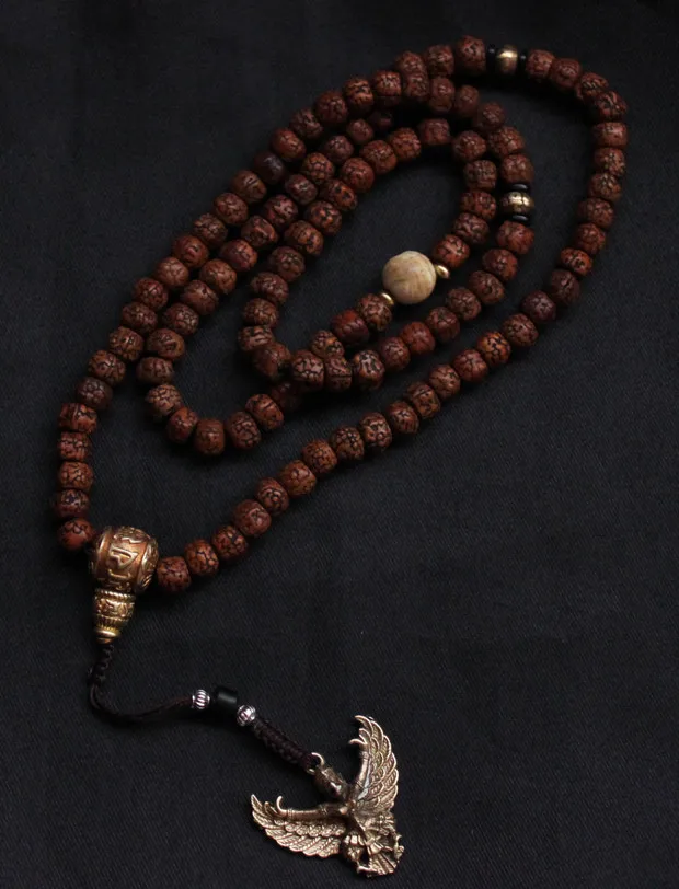 

BRO691 TIBETAN RUDRAKSHA BODHI MALA WITH GOLDEN MANTRAS GURU BEADS TIBETAN AMULET JEWELRY FREE SHIP