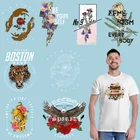 Цветы и животные, теплопередающие печатные наклейки на ткань, термоклейкие патчи для глажения, наклейки на одежду