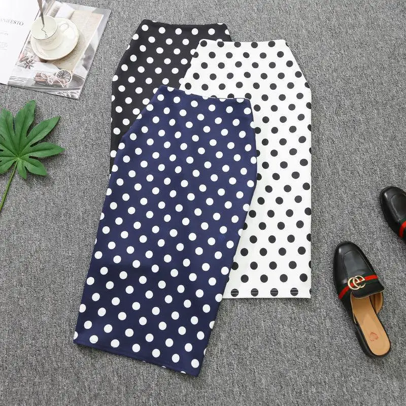 

Women's fashion bag hip skirt polka dot thinner back split zipper pencil skirt skirt