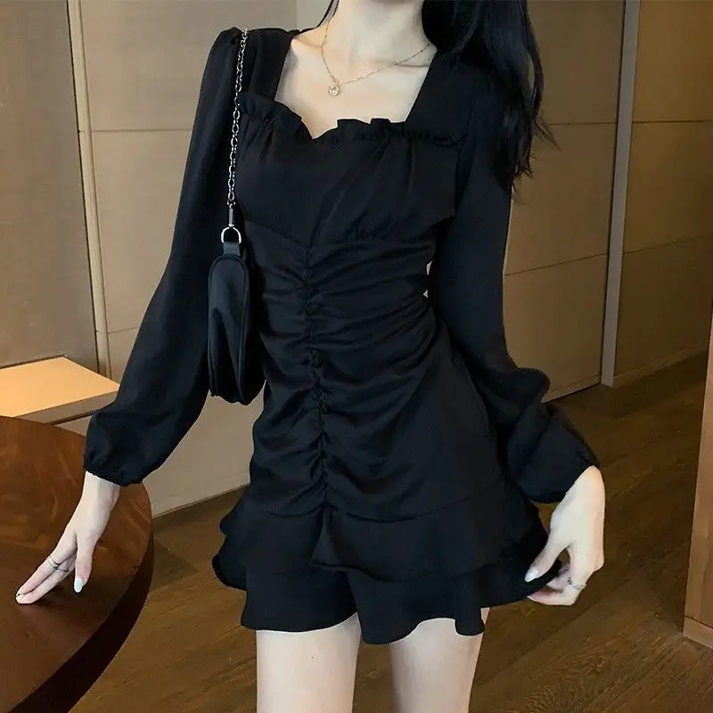 

Черное винтажное женское платье, французское облегающее дизайнерское элегантное мини-платье, женское корейское готическое плявечерние пр...