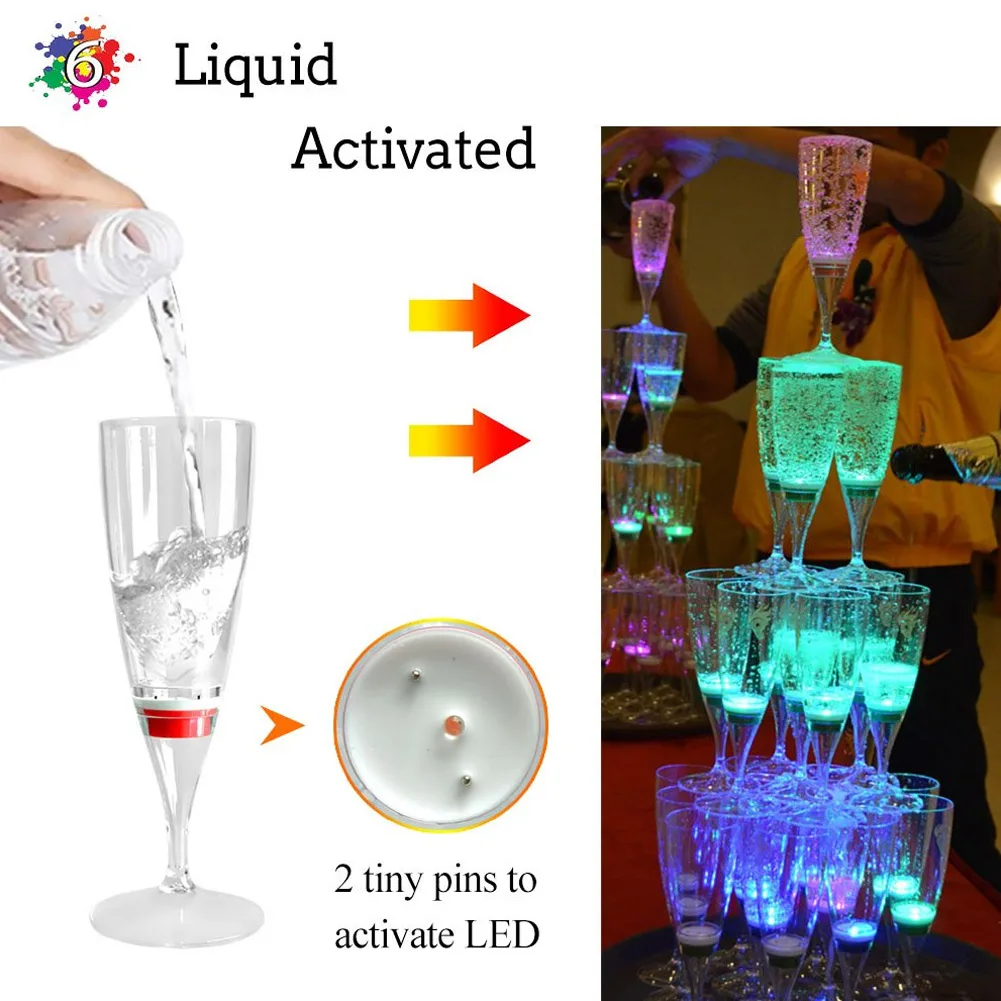 

6 Pcs LED Wine Champagne Flute Glasses Water Liquid Activated Flashing Light-up Cups E7
