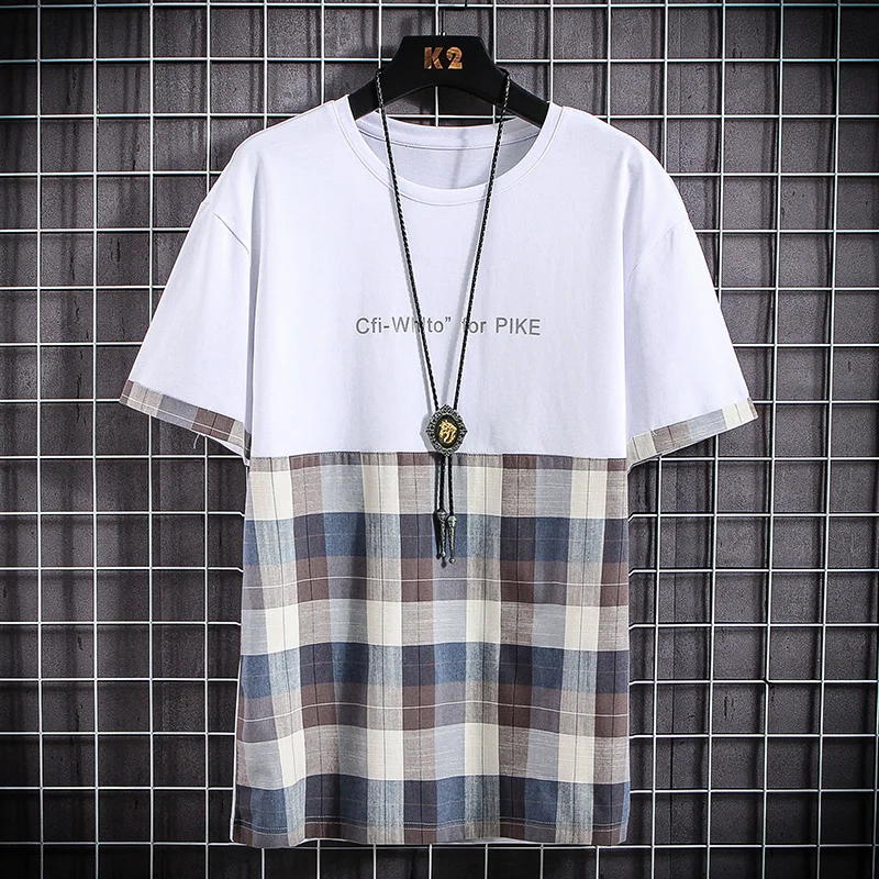 Мужская клетчатая футболка SingleRoad желтая большого размера в стиле хип-хоп