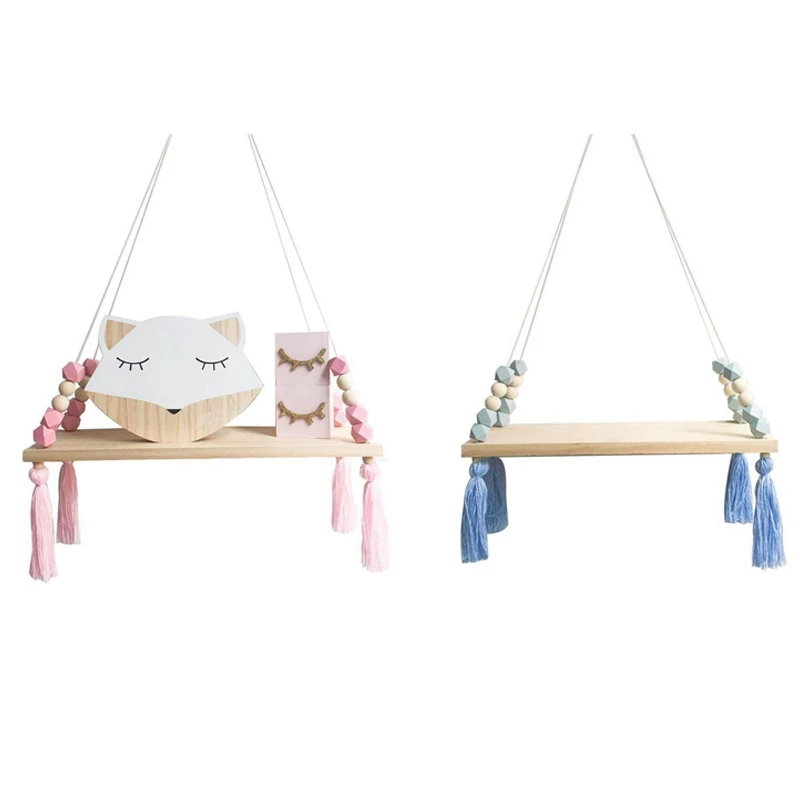 

Wooden Wall shelf Hanging Tassel Children baby Nordic Style Wall Frame