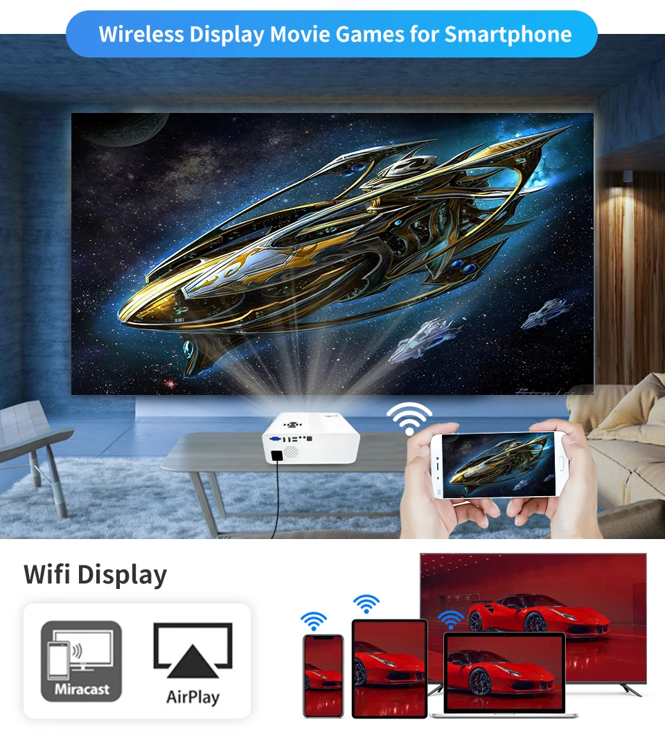 Светодиодный проектор WZATCO C5A 4K Android Wi-Fi 1920*1080P |