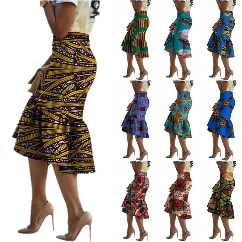 Африканская Женская хлопковая юбка Дашики с вощеным принтом облегающая для