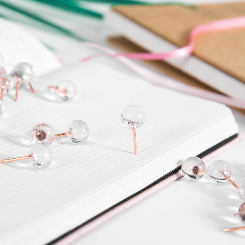 100Pcs Rose Gold Push Pins ThumbTacks Transparent Plastic Round Head Map Tacks for Hanging Pictures Posters Documents Wall Maps |