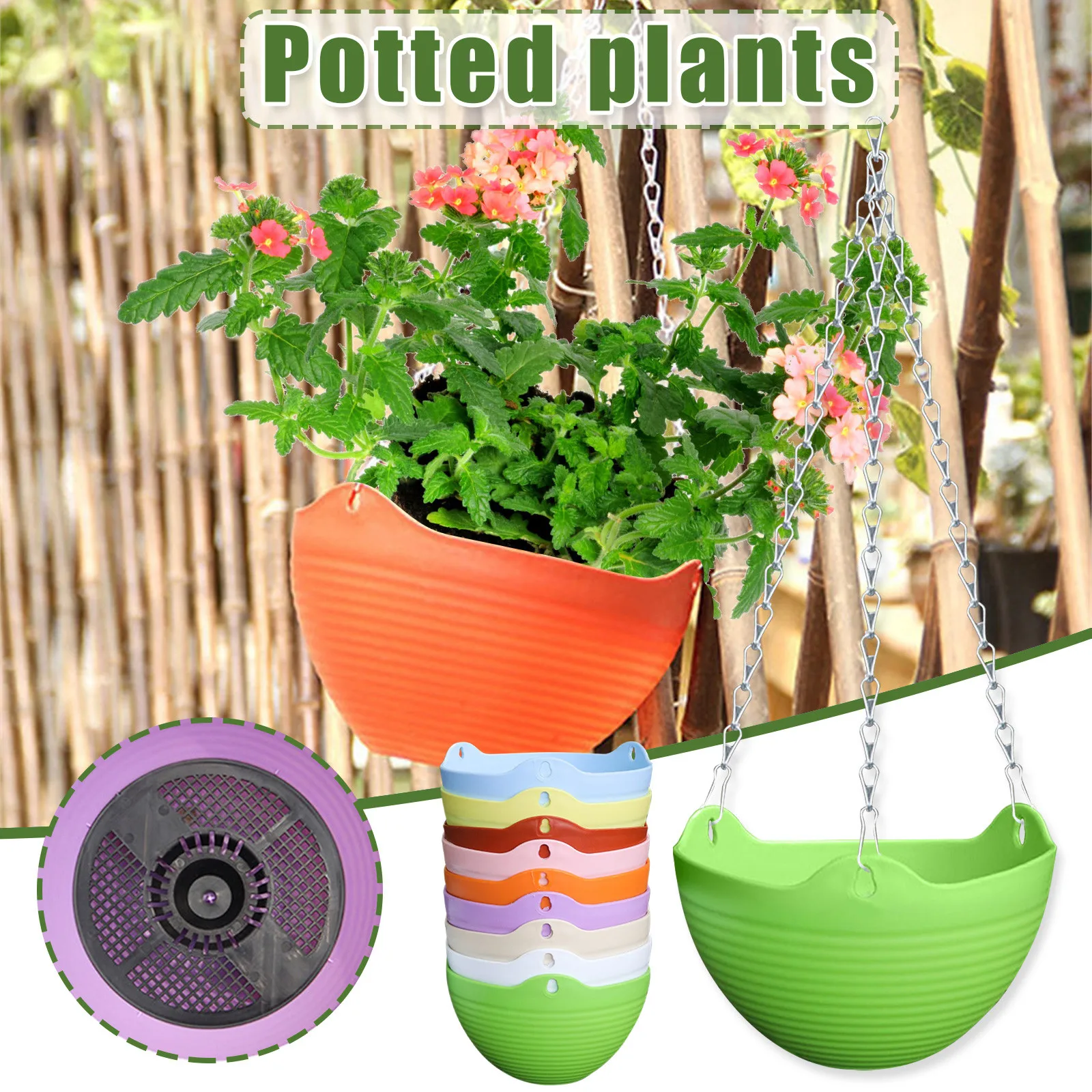 

Flower Pot Plastic Hanging Basket Flowerpot Hanging Wall-mounted With Hanging Chain Garden Decoration Outdoor