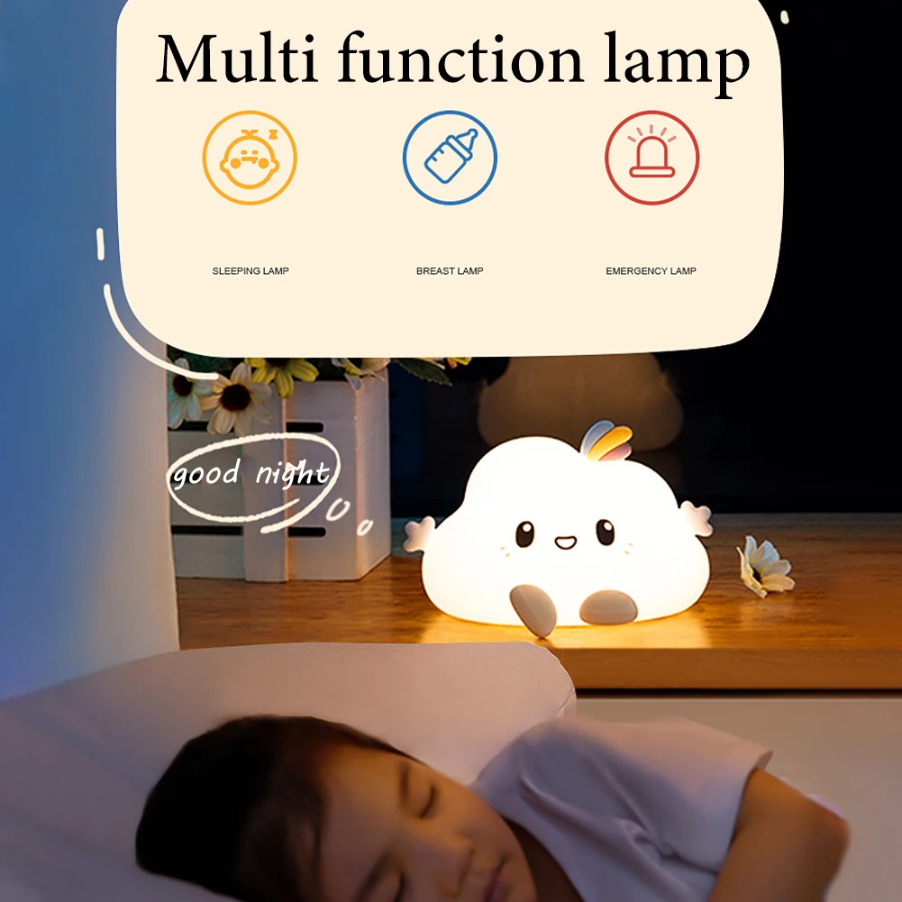 

Eye Protection Bedroom Nursery Cute Cloud Baby Kids Room LED Night Light Silicone Remote Control Gift Portable USB Rechargeable