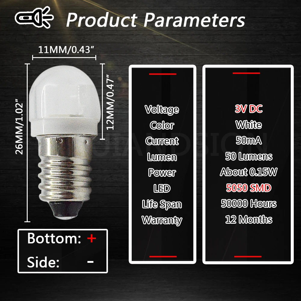 10 шт. E10 винт светодиодный 5050SMD 1 Светодиодный светильник 6000K 4300K Предупреждение