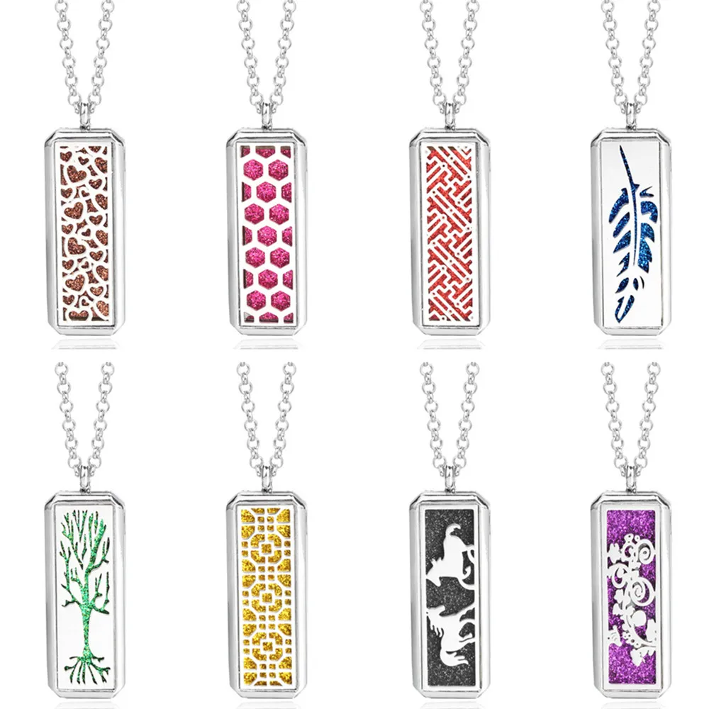 Оптовая продажа серебряный цвет квадратное ожерелье для ароматерапии открытый