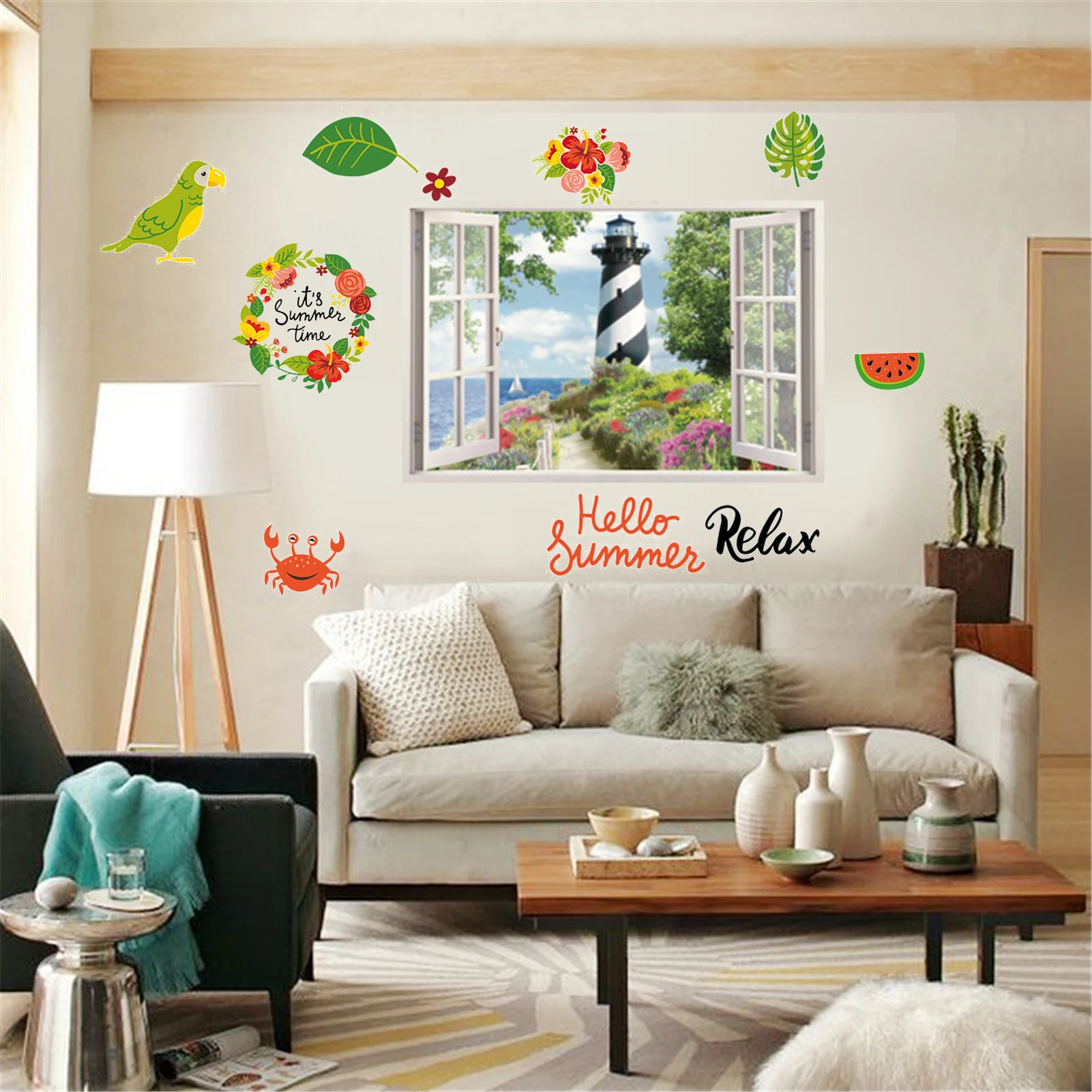 

4 Sheets Window Sticker Durable Summer PVC Stickers Door Wall Window Clings Decals for Home Office Summer Party Decoration