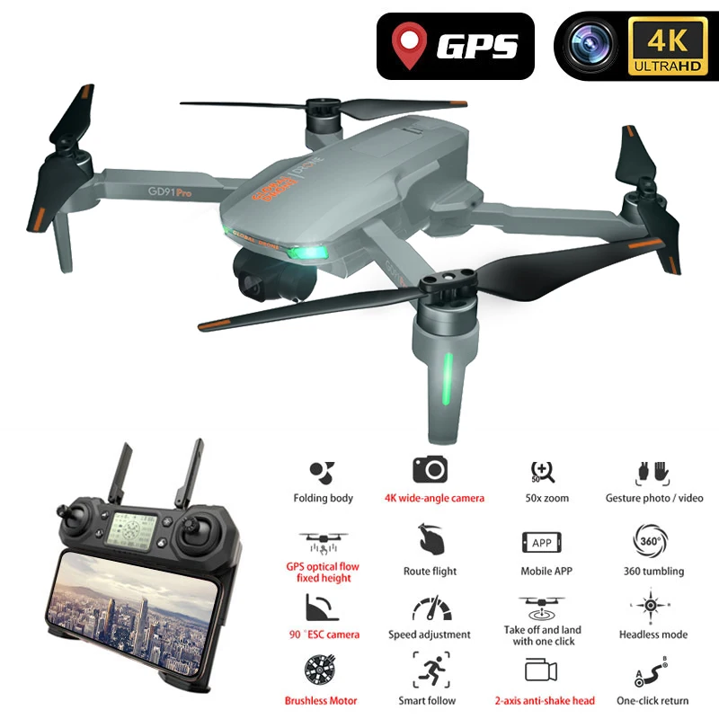 Wecute Новый GD91 PRO 120 градусов широкоугольная HD Камера пикселей 4K GPS Дрон 2 оси