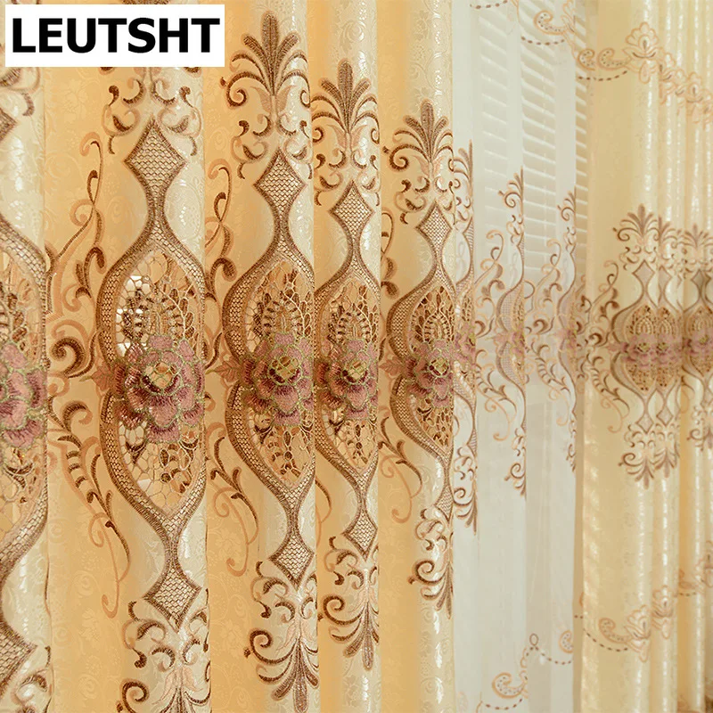 

European Style Curtains for Living Dining Room Bedroom High-end Embroidered Fabric Lace Curtains Modern Tulle Lace Customization