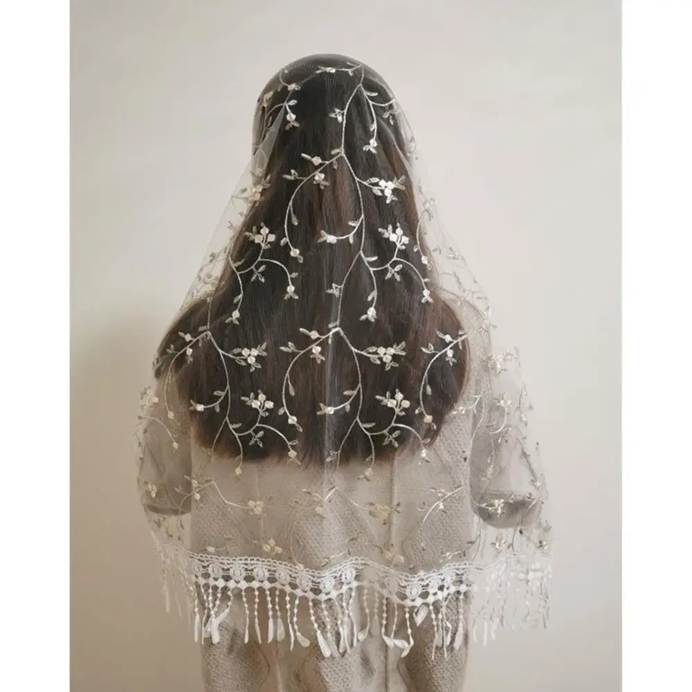 Floral Tassel Lace Mantilla Catholique Veils for church Traditiondal Women Head covering infinity wrap Latin Mass Velos de Novia | Свадьбы и