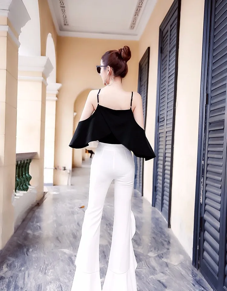 Женские брюки Pantalon Femme гофрированные высокая талия тонкие с колокольчиком