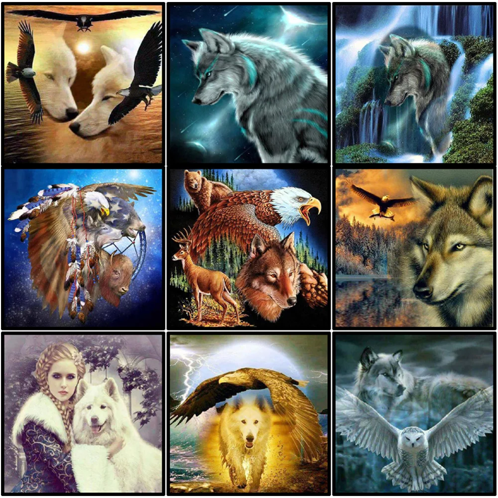 Алмазная мозаика с волком и орлом стразы котом животными сделай сам квадратные