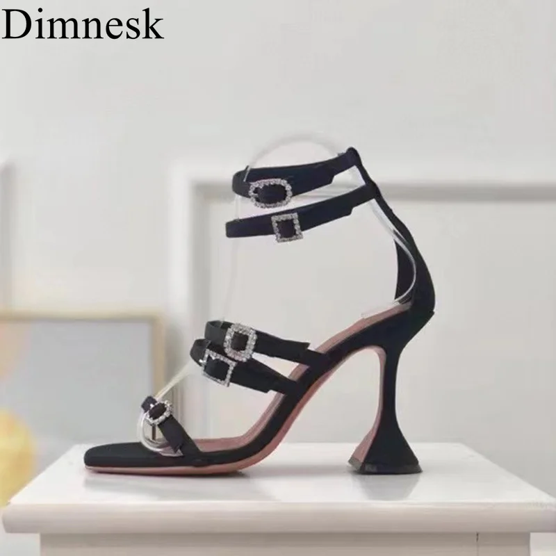 

Runway Cup High Heel Sandals Women Suede Narrow Band Crystal Decor Ankle Strap Sandalias Summer Sexy Party Dress Shoes Female