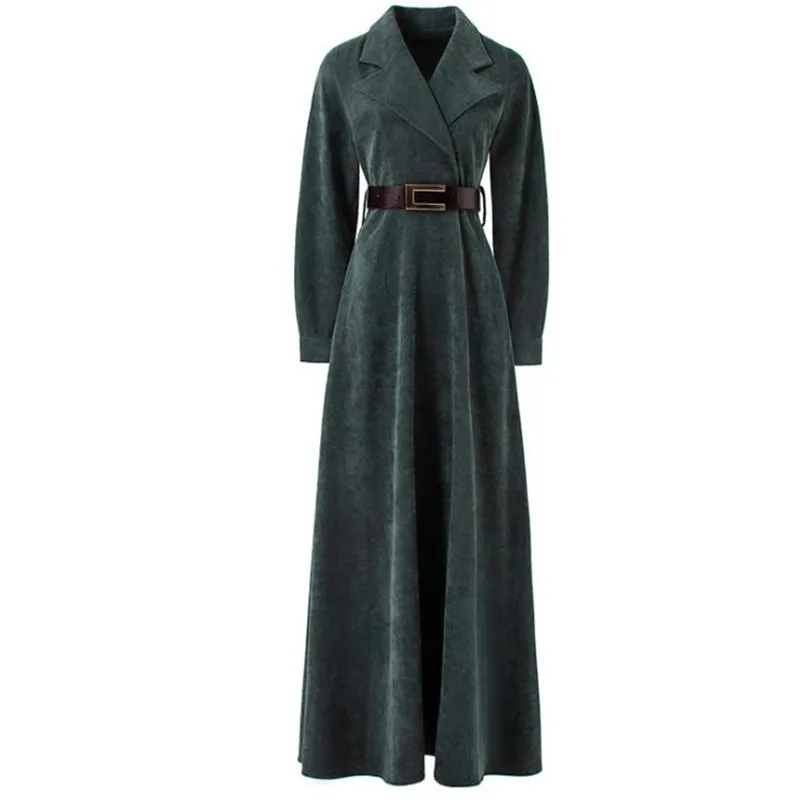 Женское вельветовое платье в стиле ретро длинное приталенное весна осень