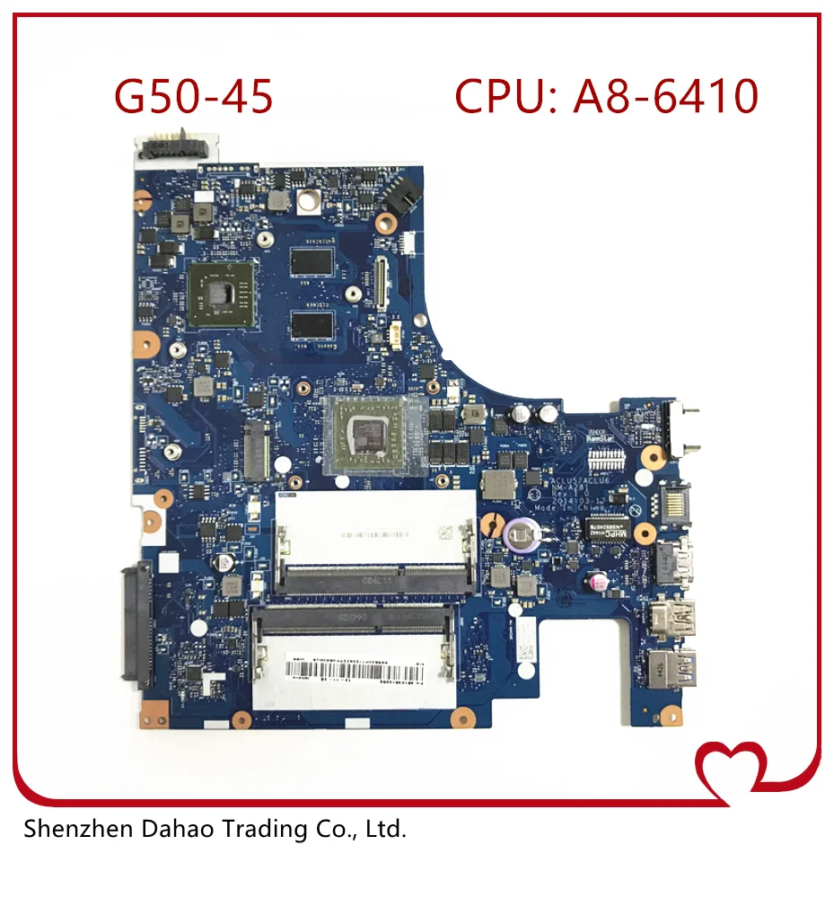 

ACLU5 ACLU6 NM-A281 For Lenovo Ideapad G50-45M G50-45 15 Inch laptop motherboard 5B20H55113 With A8-6410 CPU R5 M230 GPU