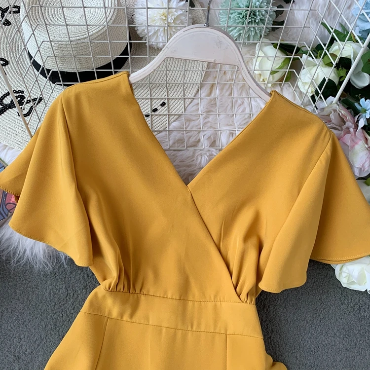 

Women Elegant Office Dress New 2020 Fashion Summer Sexy V-neck Irregular Ruffles Dress Ladies Short Sleeve Beach Dress Vestidos