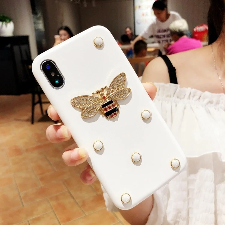 Роскошный кожаный мягкий чехол для телефона для iphone 7 чехол 3D мода алмаз пчела жемчуг Классический чехол для iphone 6 6s 7 8 plus X XR XS Max