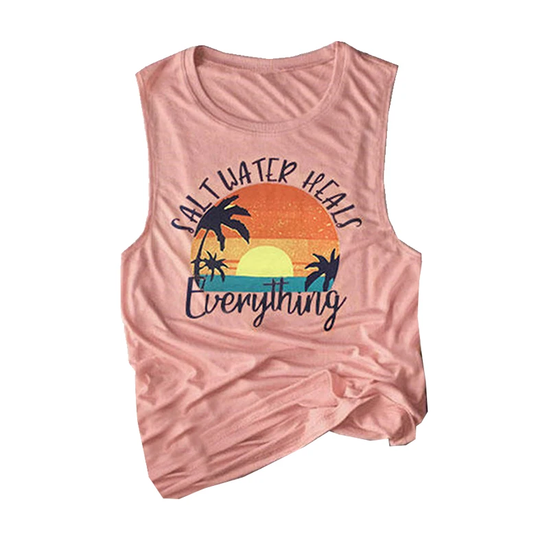 Соленая вода заживляет все Письмо печати Женская майка милые пляжные футболки с