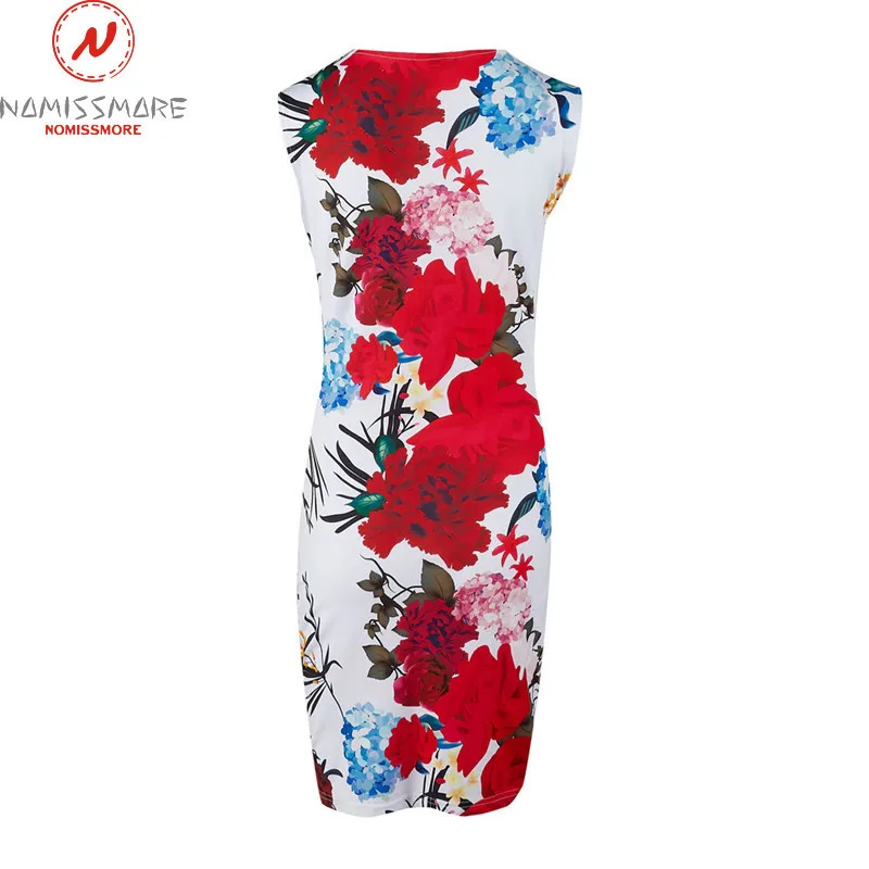 Женское облегающее платье без рукавов Летнее мини с круглым вырезом и цветочным