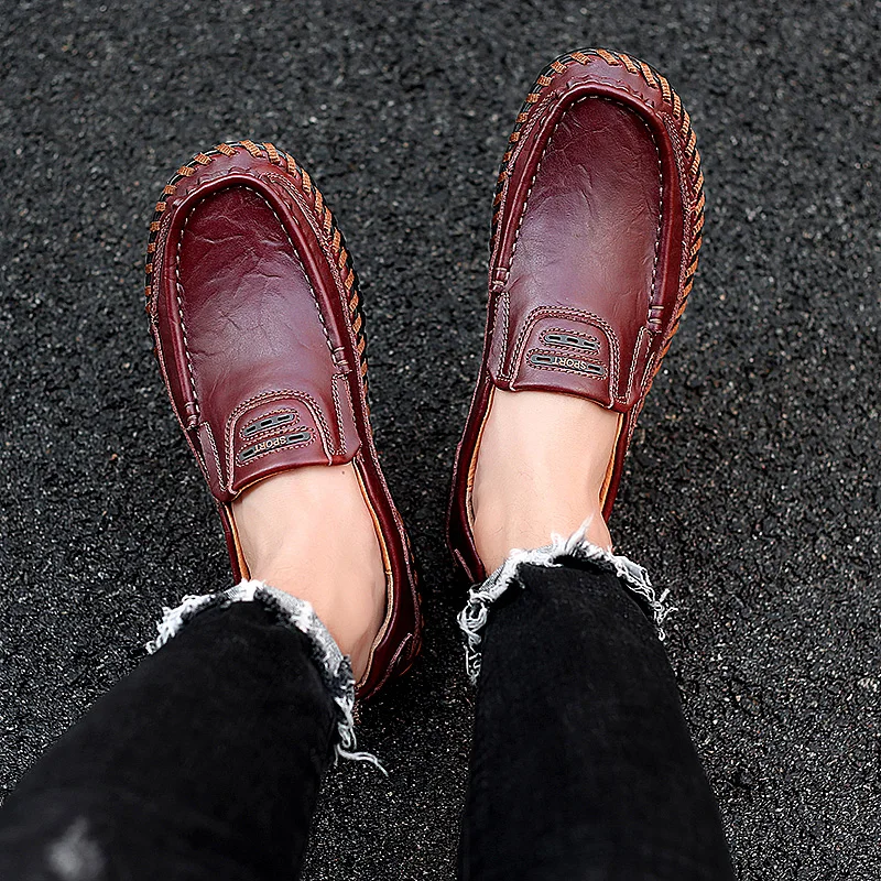 Туфли мужские из натуральной кожи дышащие лоферы без застежки мягкие