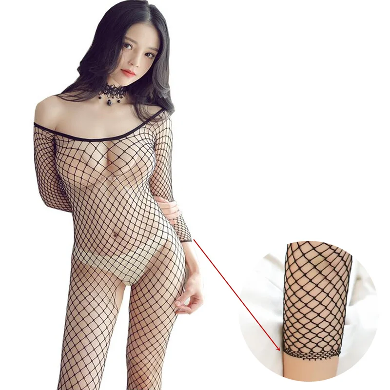 Style 2 Sexy Fishnet Babydoll Mesh See Through Underwear Nightwear Women's Sexy Crotchless Teddy Lingerie Black Body Stockings - Цвет: Style 2