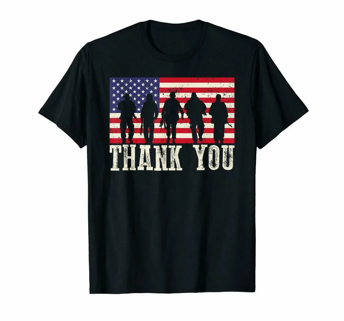 

Black Veterans & 4th Of July Tops Tee T Shirt Thank You American Flag 100% Cotton Teenage Pop Top T-Shirt