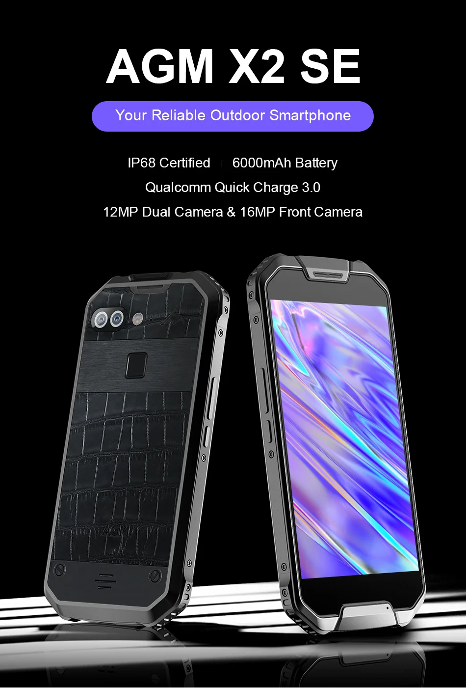 Официальный AGM X2 SE Android 7,1 прочный смартфон 6+ 64G 5," кожа IP68 водонепроницаемый 6000 мАч две sim-карты 16,0 Мп фронтальная камера