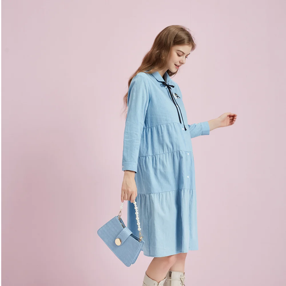 

Pregnant Women Fashion Spring and Summer loose Cotton Embroidered Cartoon Pregnant Women's Shirt skirt Pregnant women's Wear