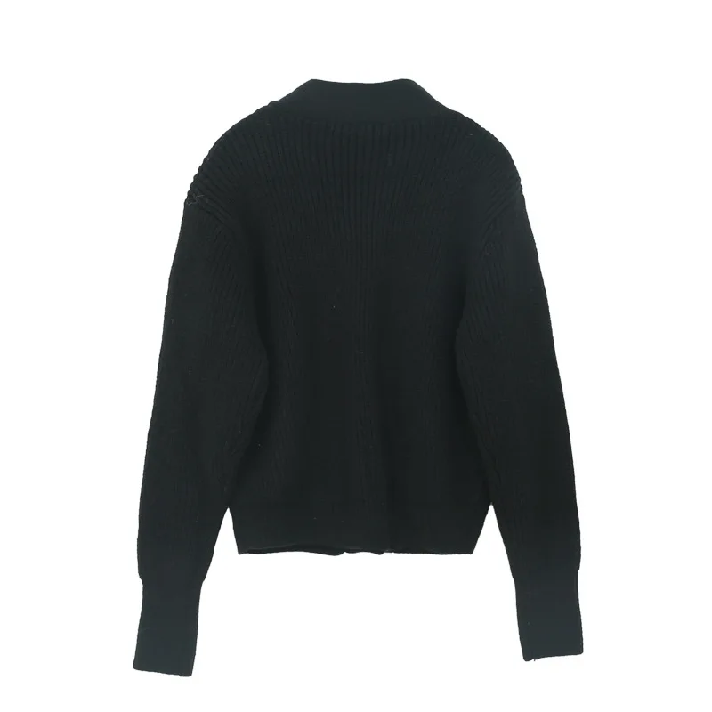 

High Qualtiy Runway Sweater Women Decorative Knitted V-Neck Chain Pocket Luxury Cardigan Korean Loose Christmas Top Lady Jumpers