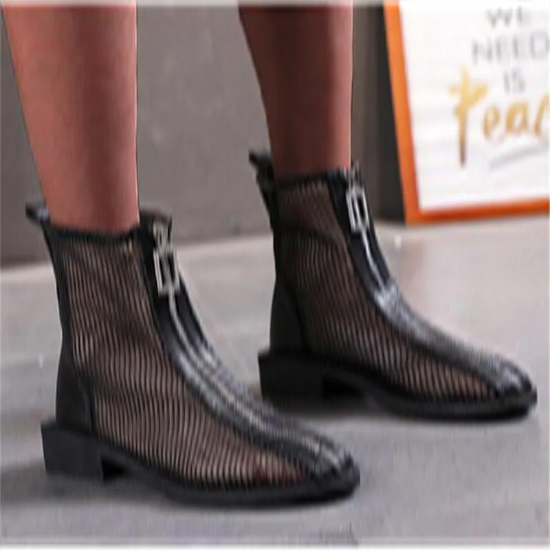 

Женские сетчатые полуботинки Челси, Новинка лета 2021, тонкие дышащие ботинки Martin на толстом каблуке, женские босоножки с высоким верхом